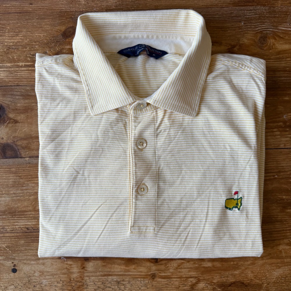 Masters Clubhouse Collection Yellow Striped Golf Polo Shirt XL Made in Italy EUC